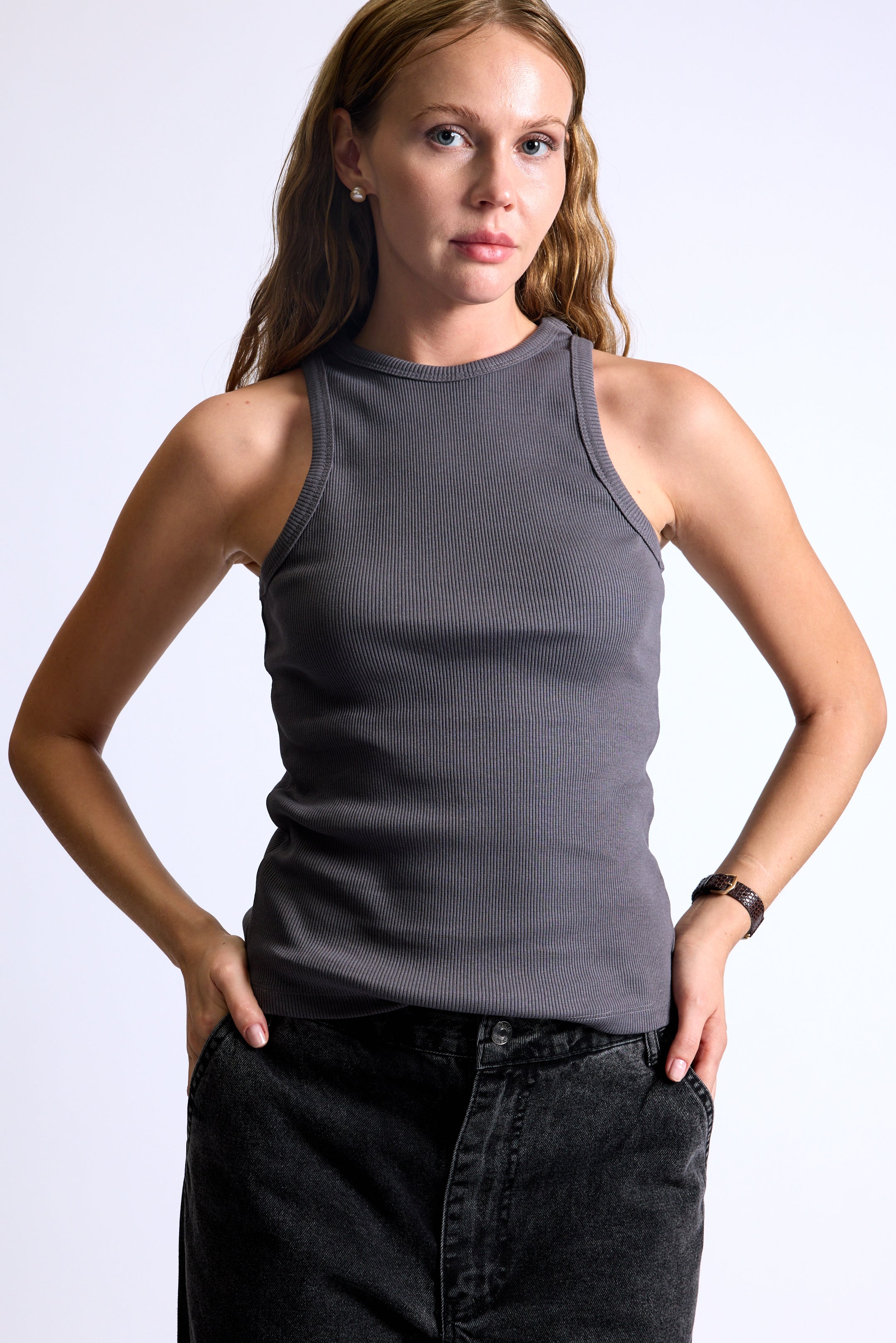 HALTER YAKA CROP TOP GREY