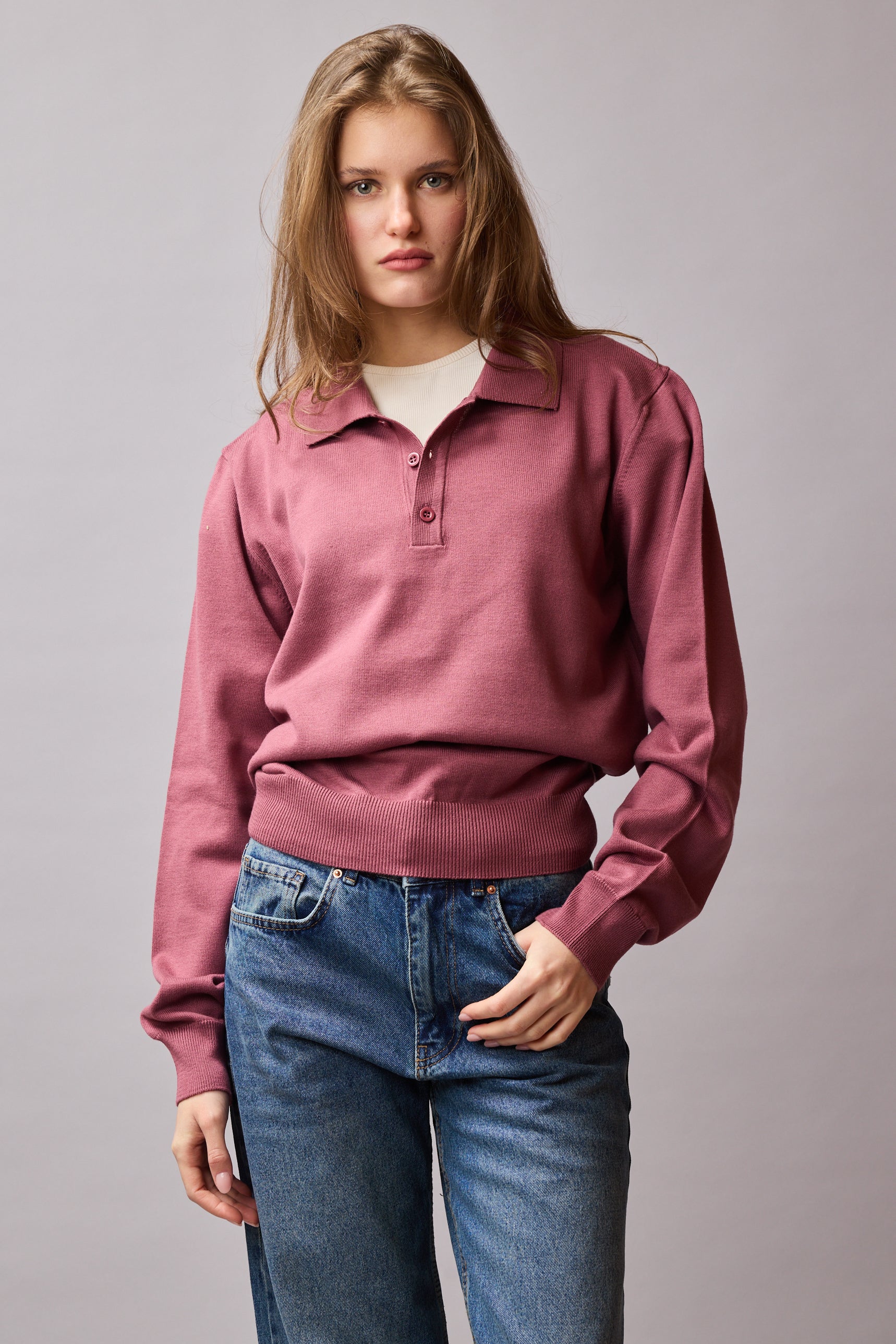 PAMUK POLO YAKA UNISEX KAZAK ROSE