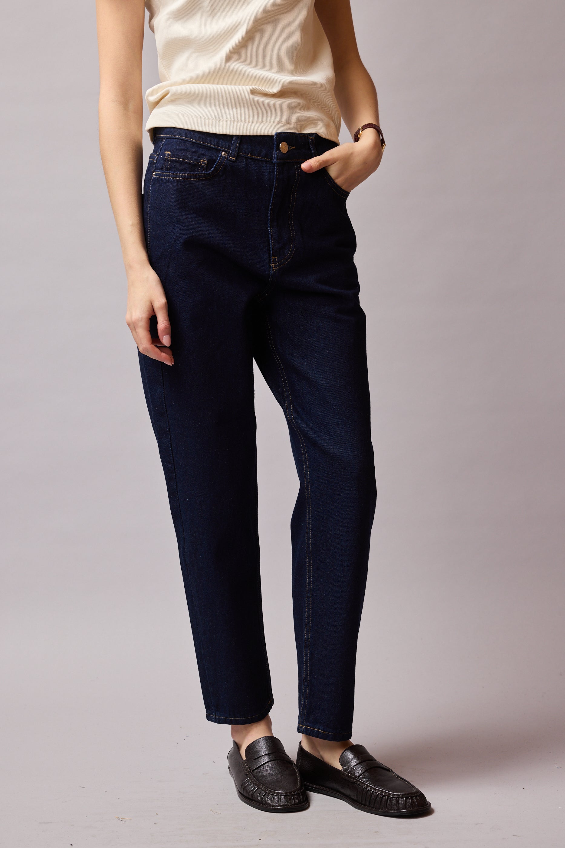 STRAIGHT FIT YÜKSEK BEL MOM JEAN DARK BLUE