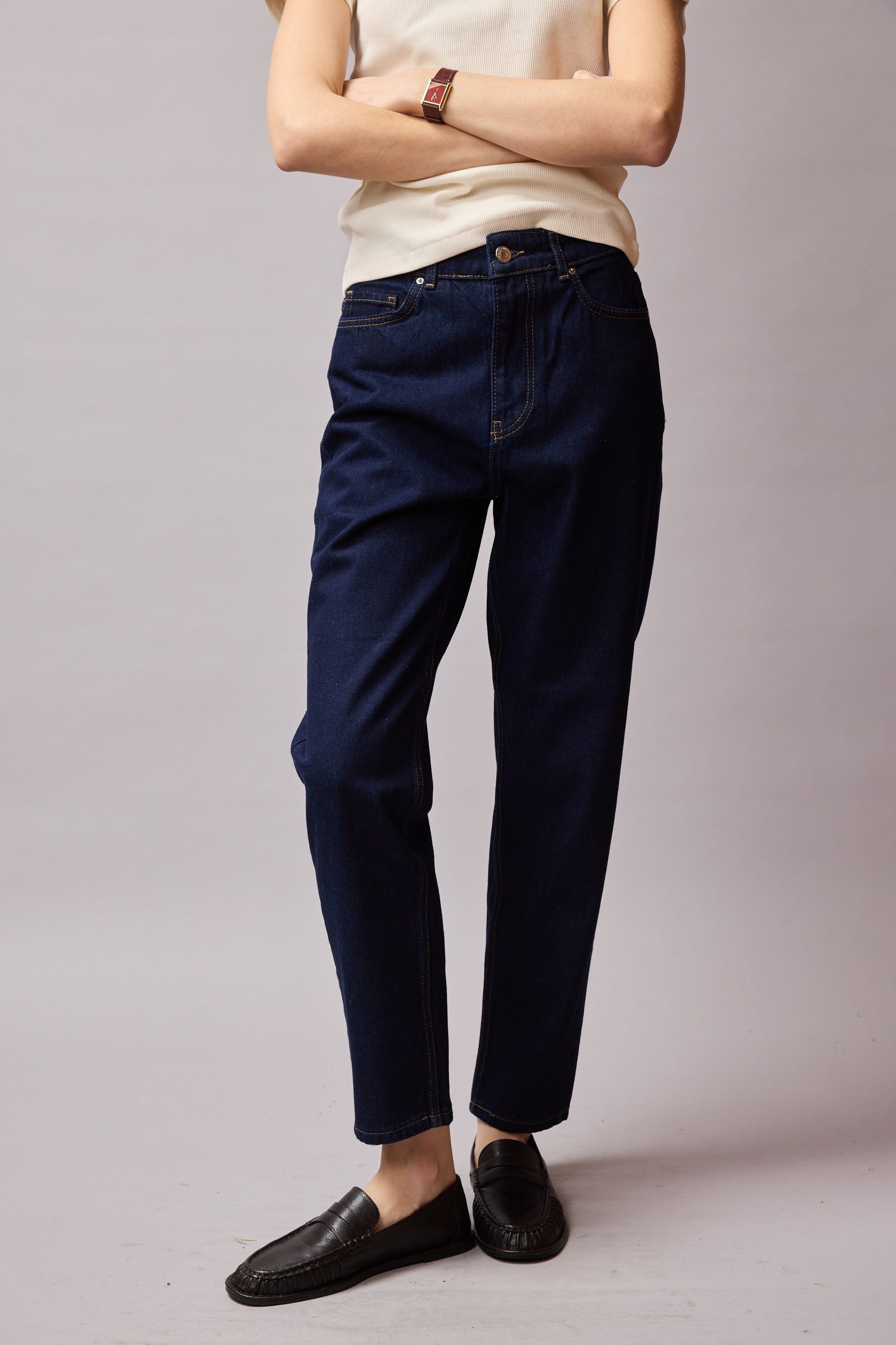 STRAIGHT FIT YÜKSEK BEL MOM JEAN DARK BLUE