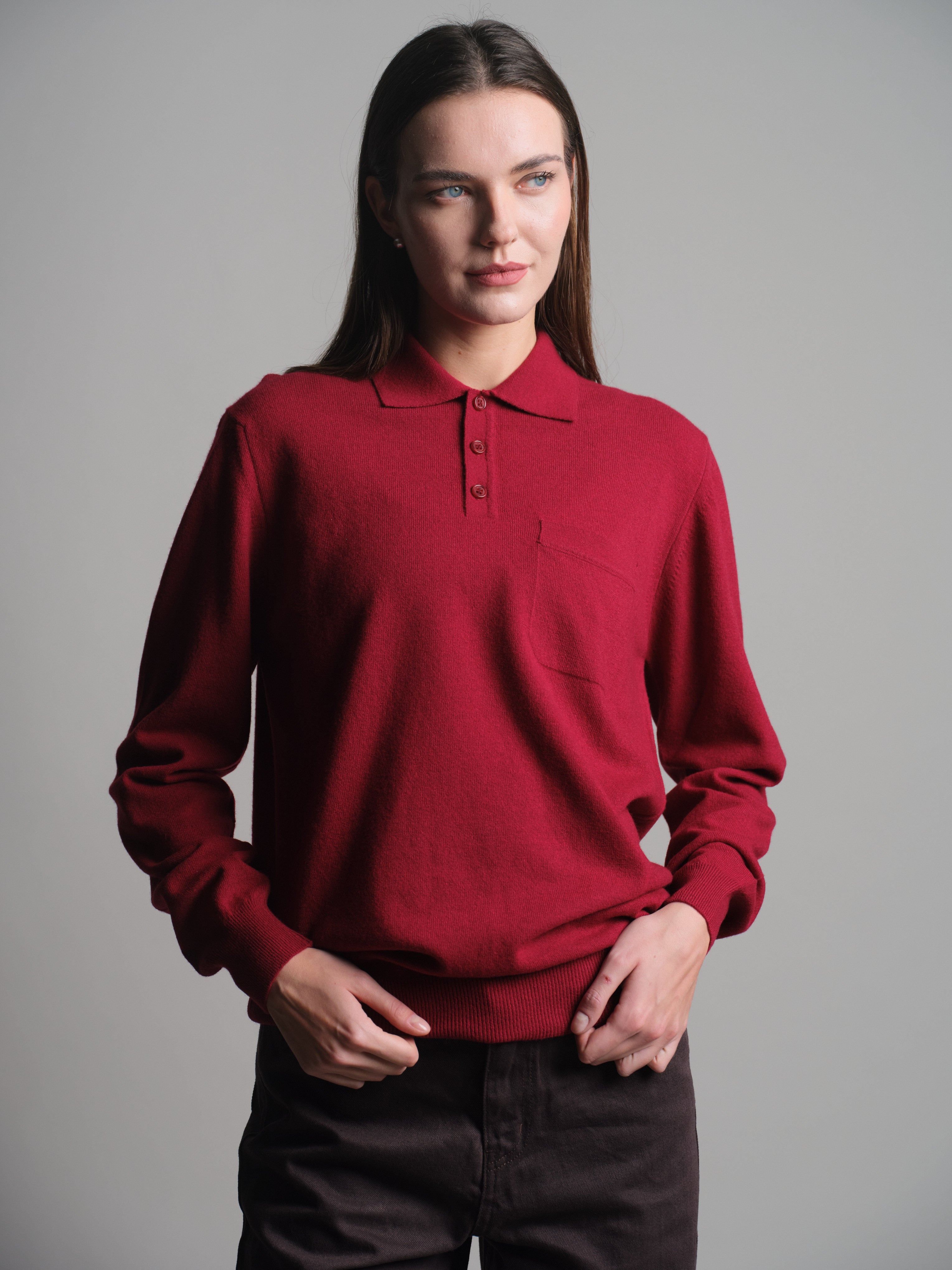 YÜN POLO YAKA UNISEX KAZAK CLARET RED