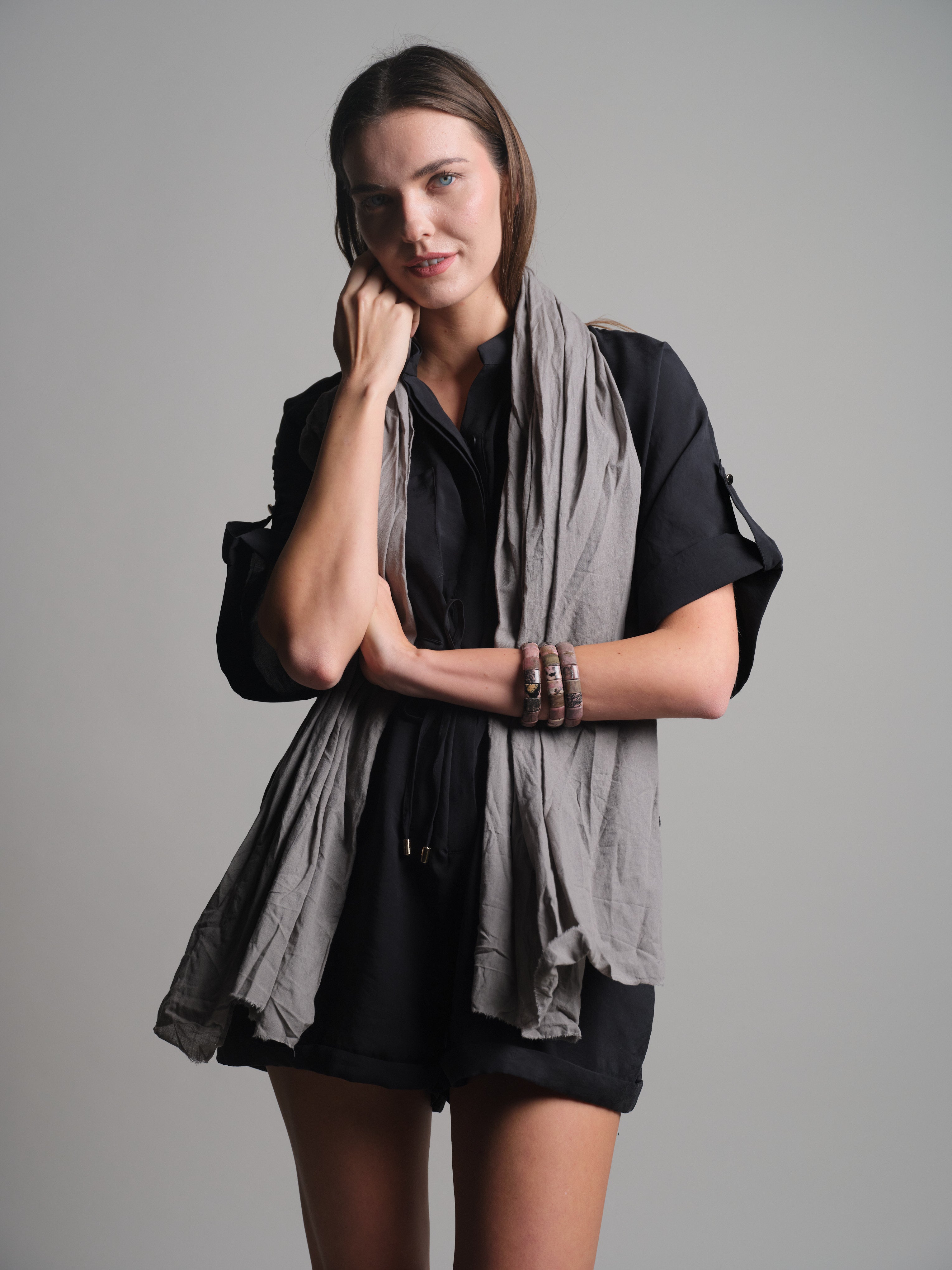 Soft Grey Organik Pamuk Handmade Şal