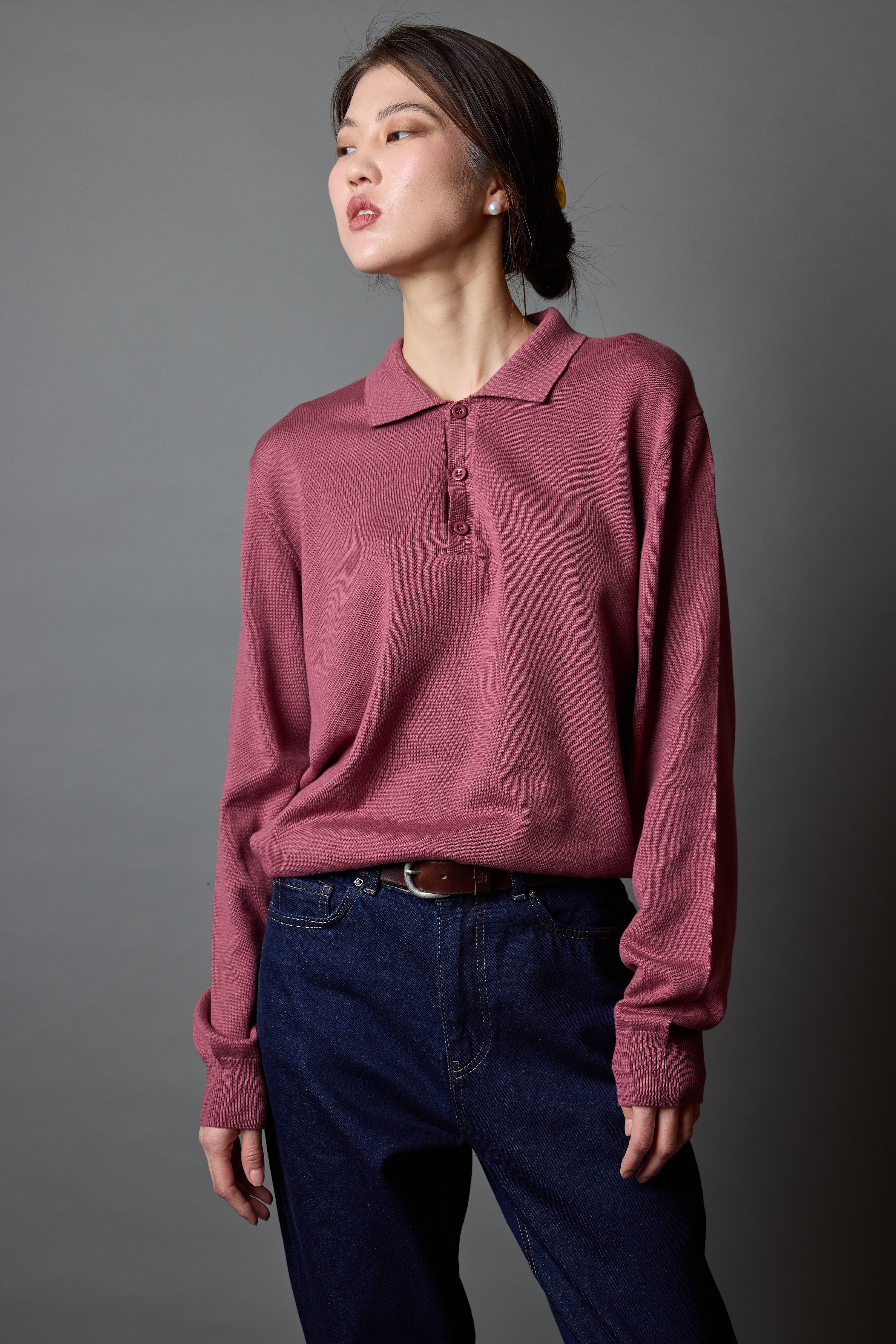 PAMUK POLO YAKA UNISEX KAZAK ROSE