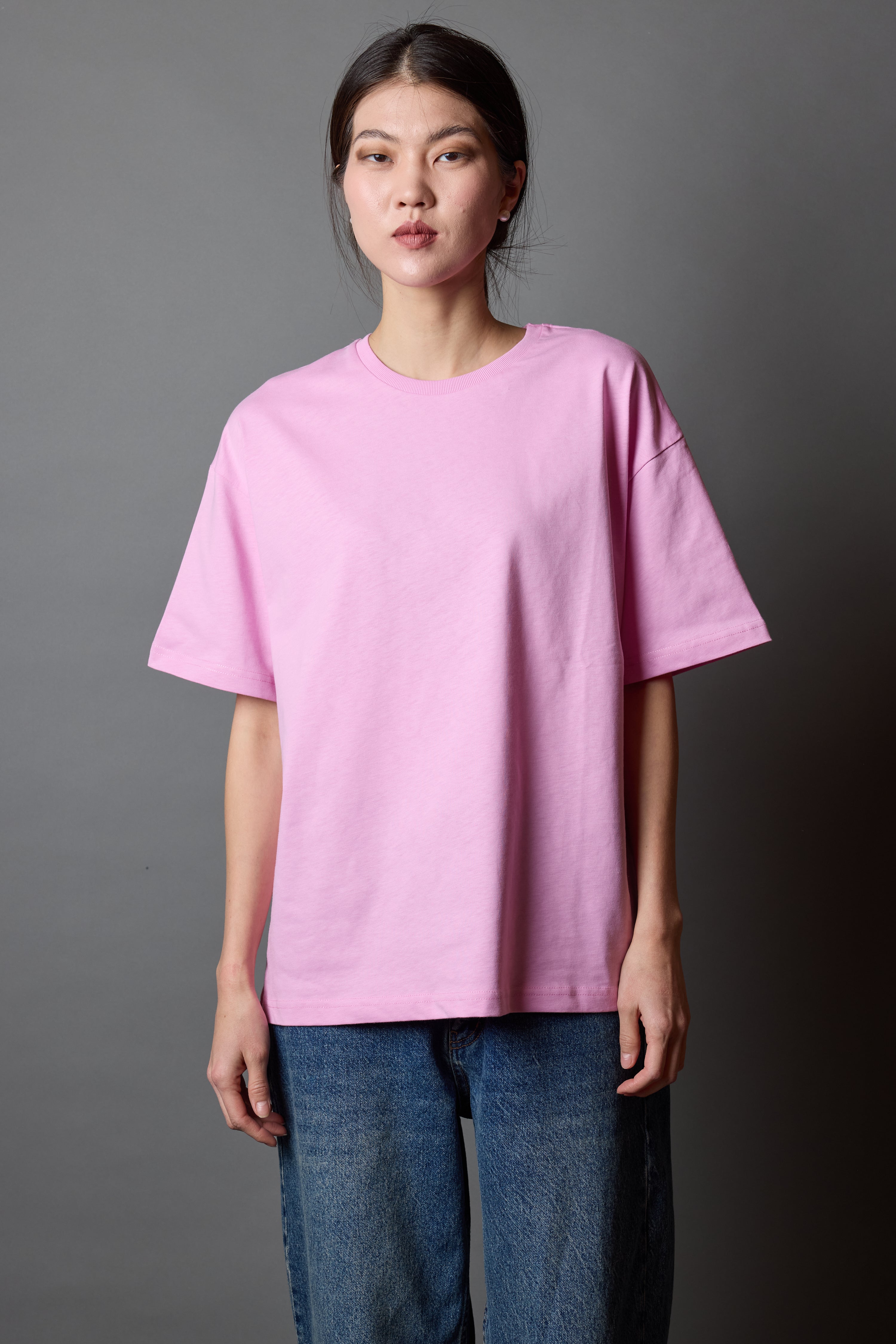 OVERSIZE KISA KOLLU PAMUK T-SHIRT PINK