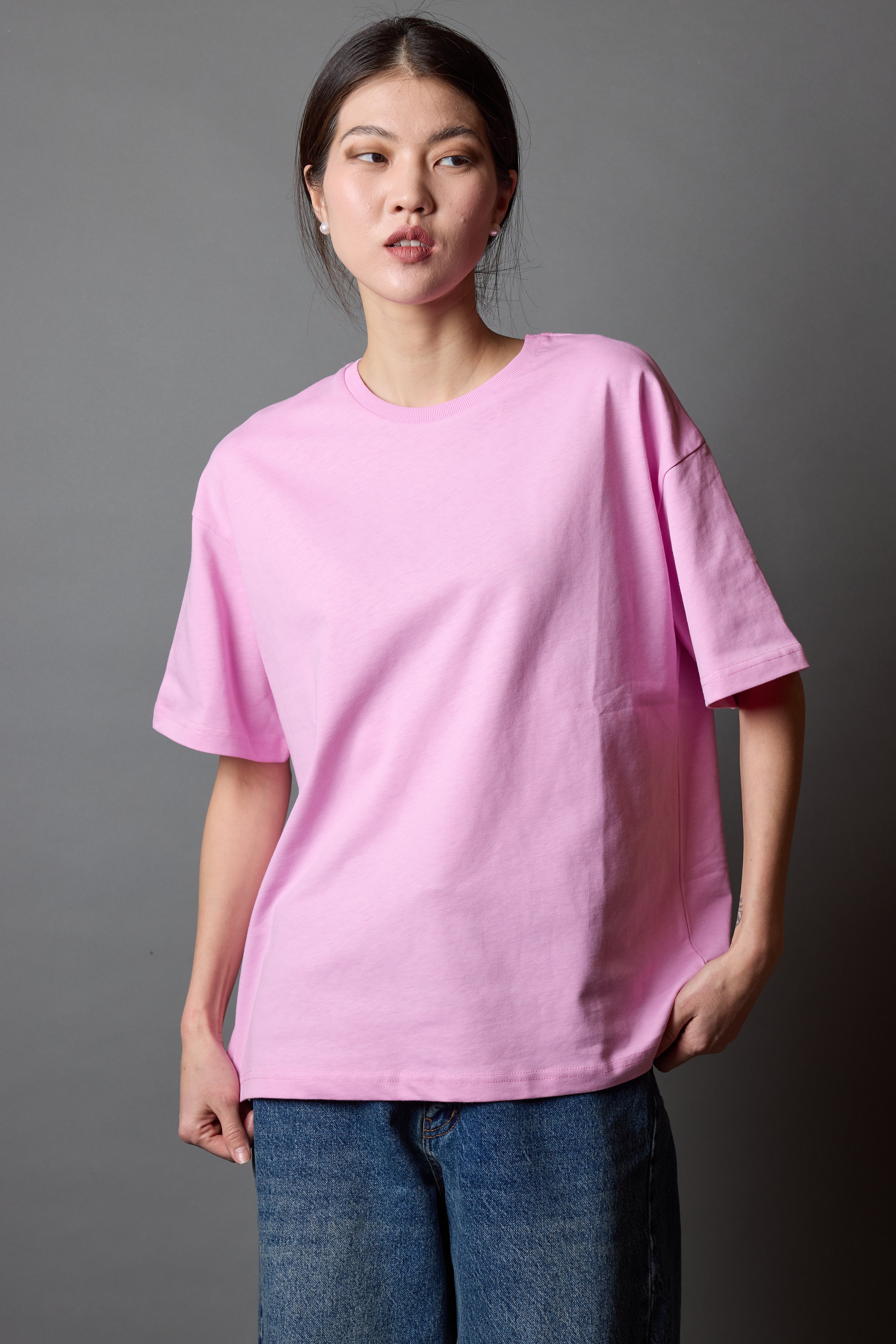 OVERSIZE KISA KOLLU PAMUK T-SHIRT PINK