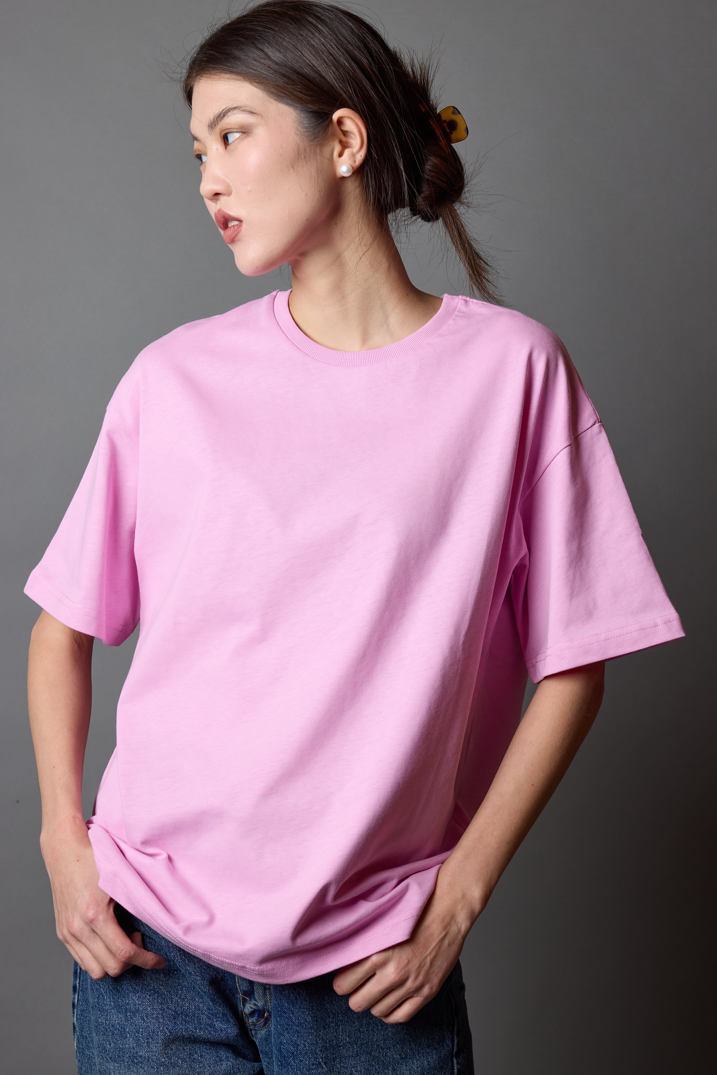 OVERSIZE KISA KOLLU PAMUK T-SHIRT PINK