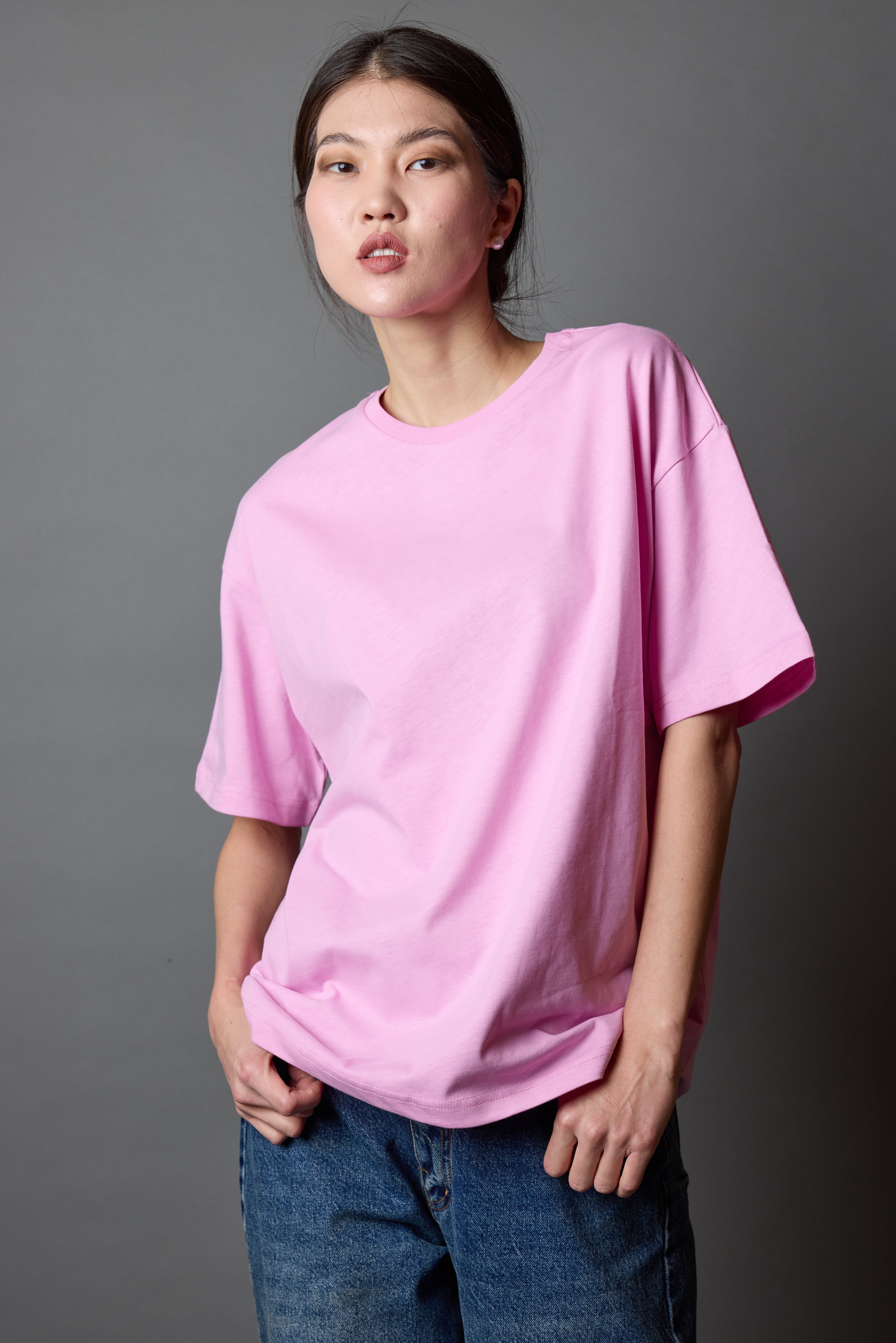 OVERSIZE KISA KOLLU PAMUK T-SHIRT PINK