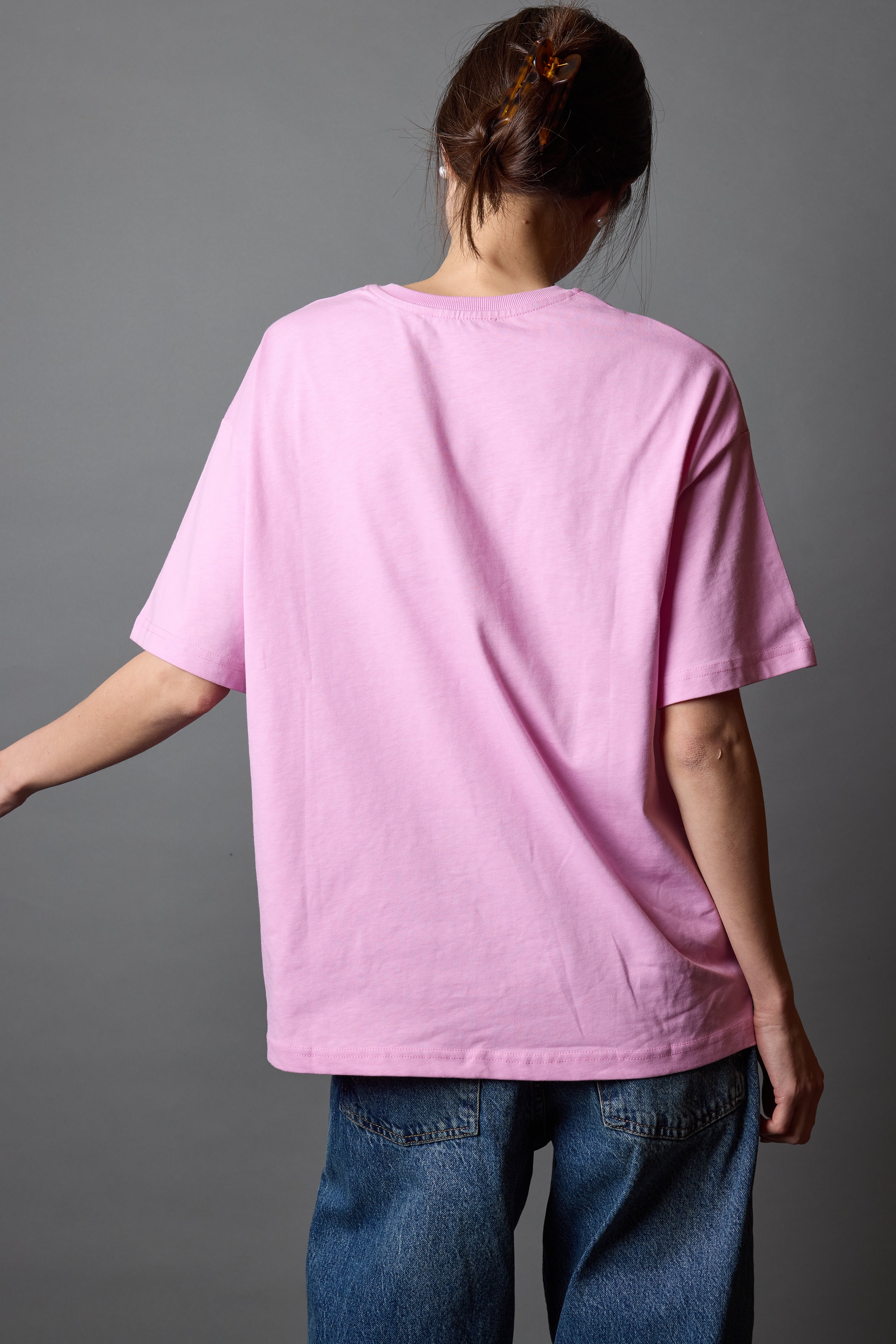 OVERSIZE KISA KOLLU PAMUK T-SHIRT PINK