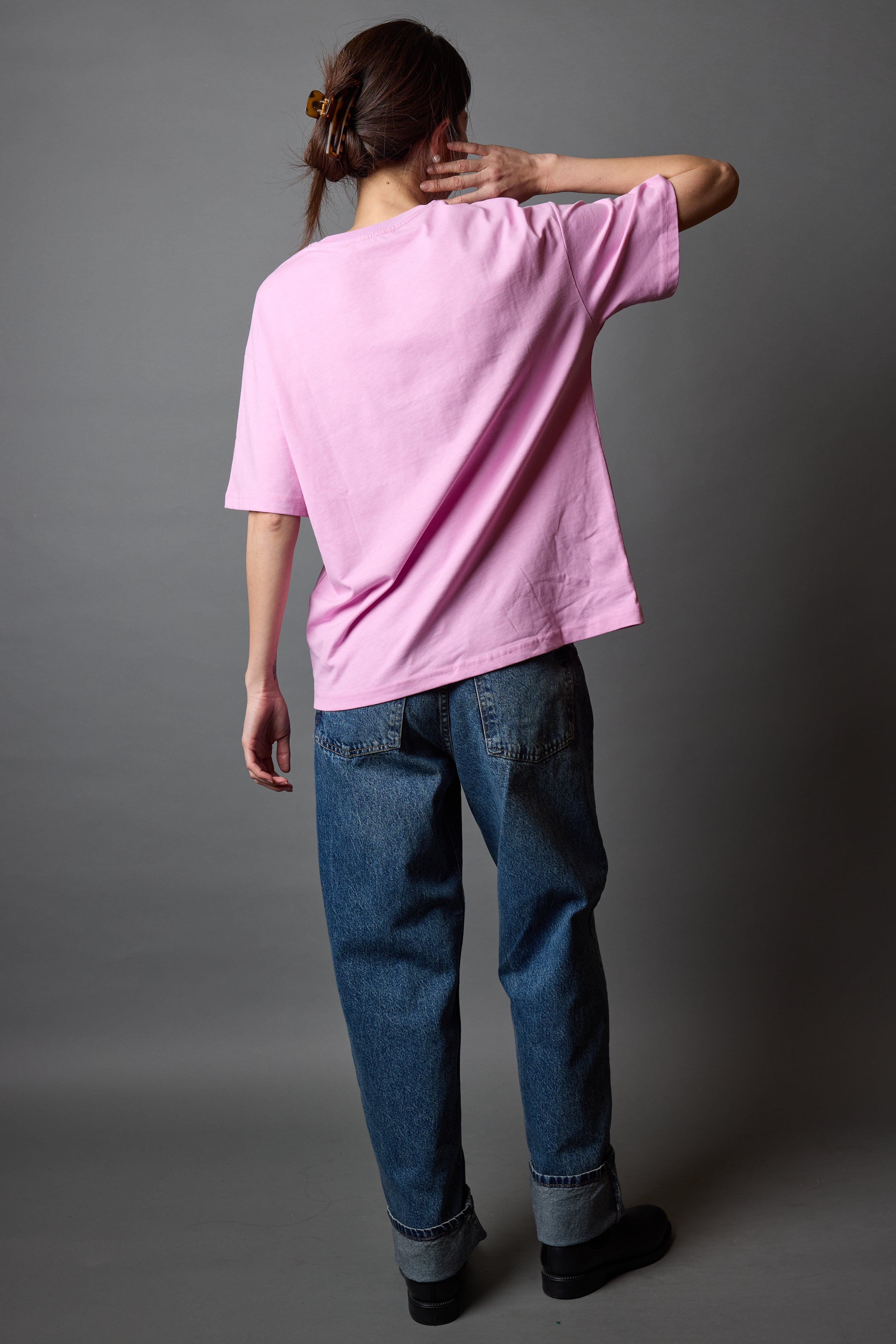 OVERSIZE KISA KOLLU PAMUK T-SHIRT PINK