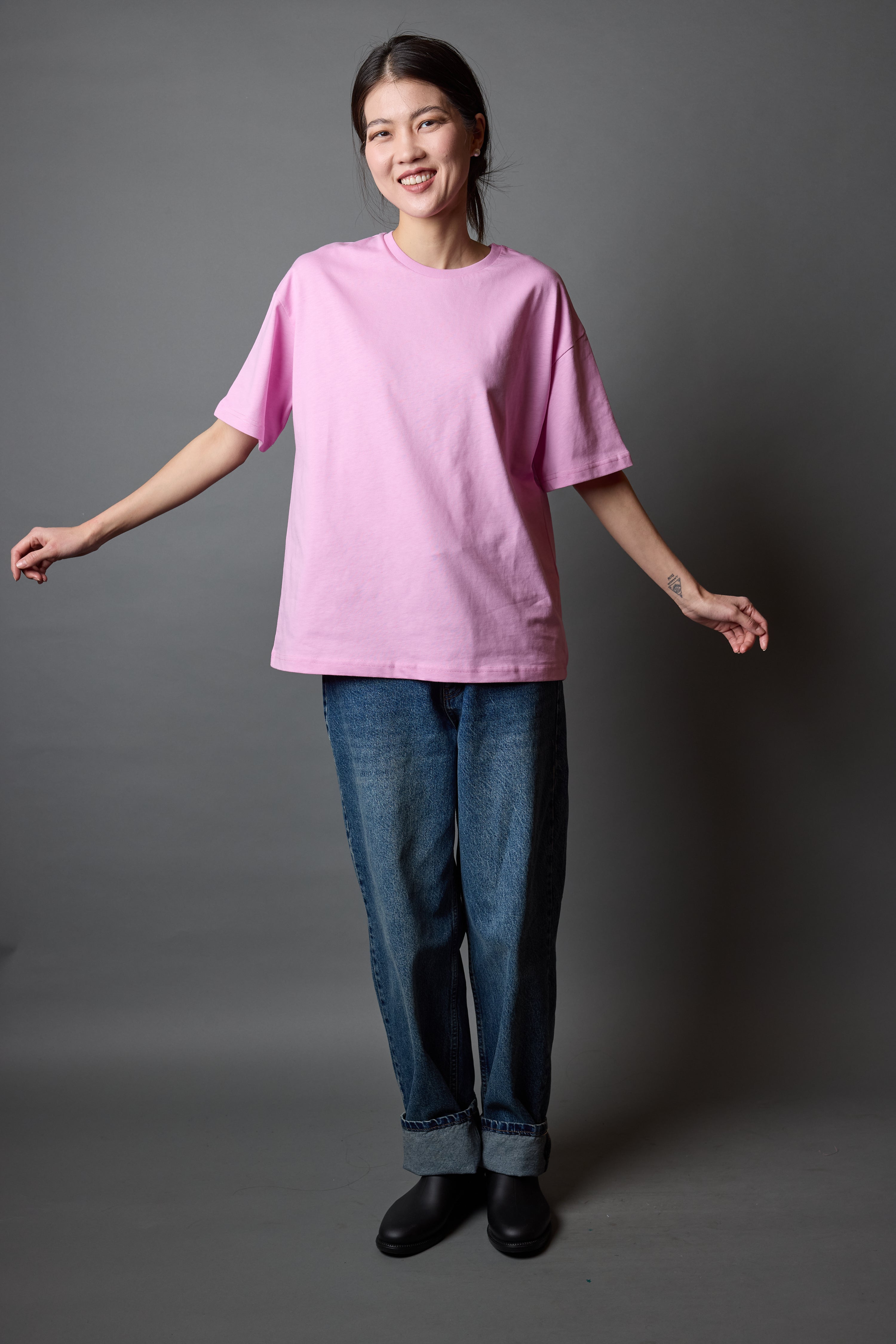 OVERSIZE KISA KOLLU PAMUK T-SHIRT PINK