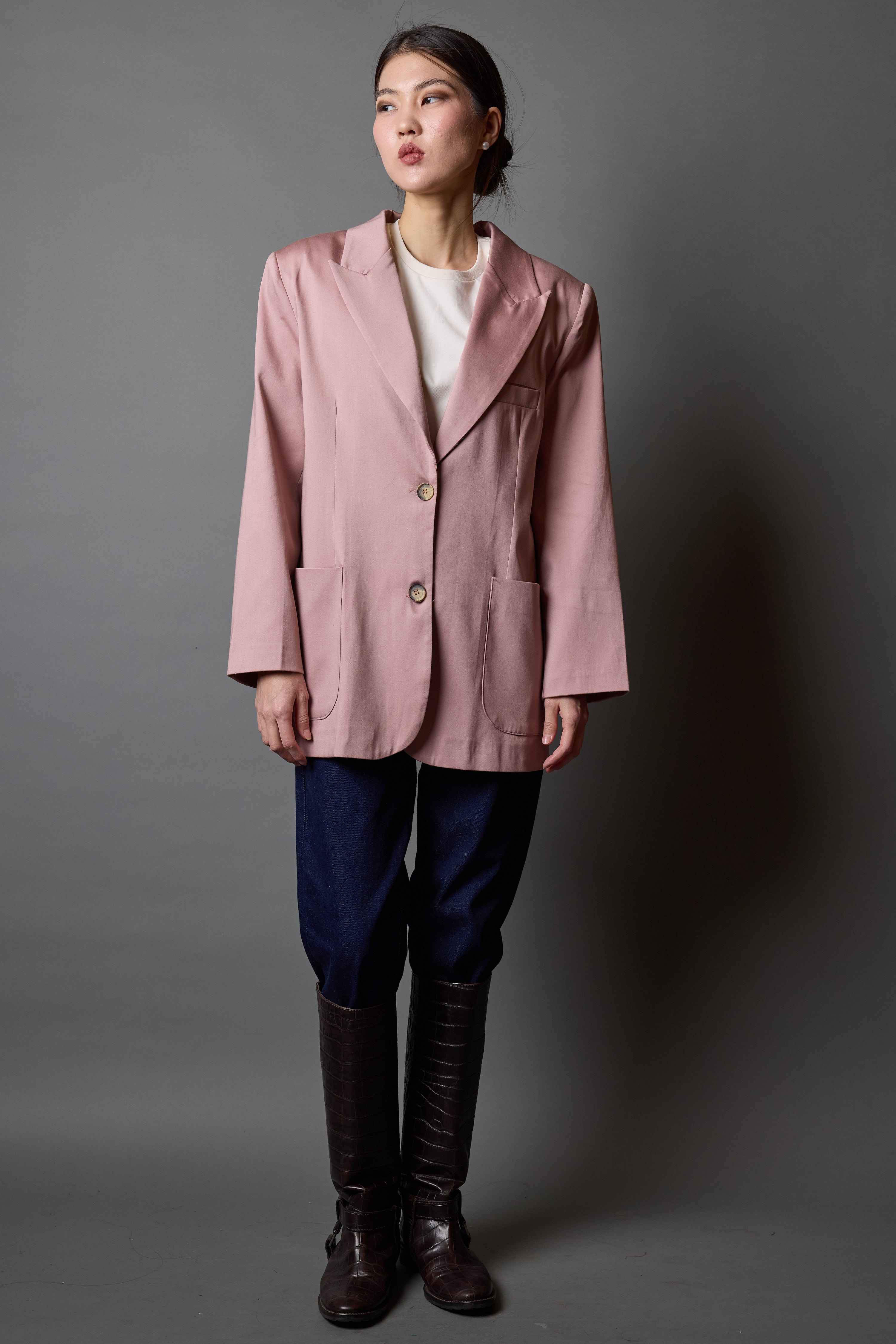 OVERSIZE REGULAR KESİM CEPLİ BLAZER ROSE