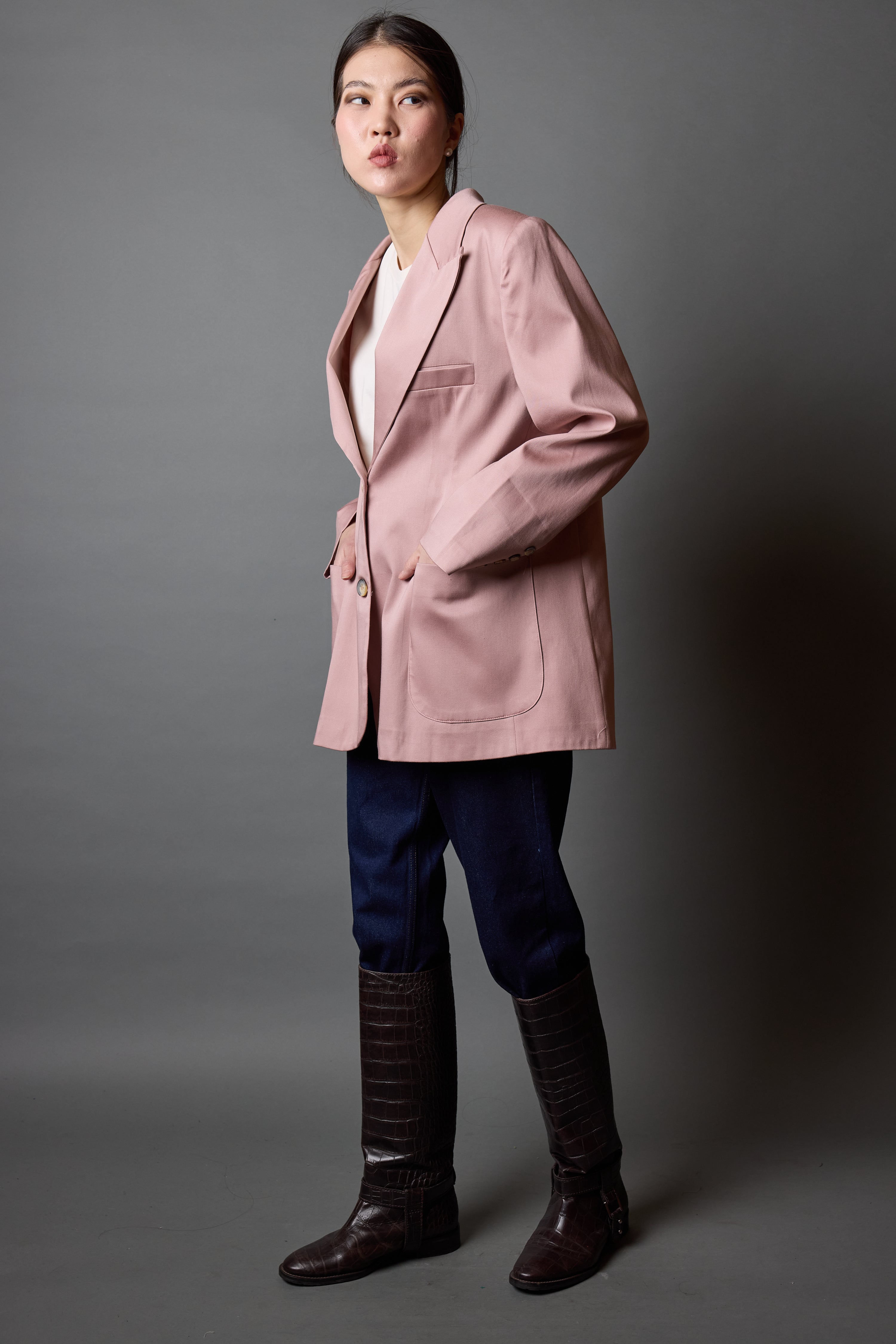 OVERSIZE REGULAR KESİM CEPLİ BLAZER ROSE