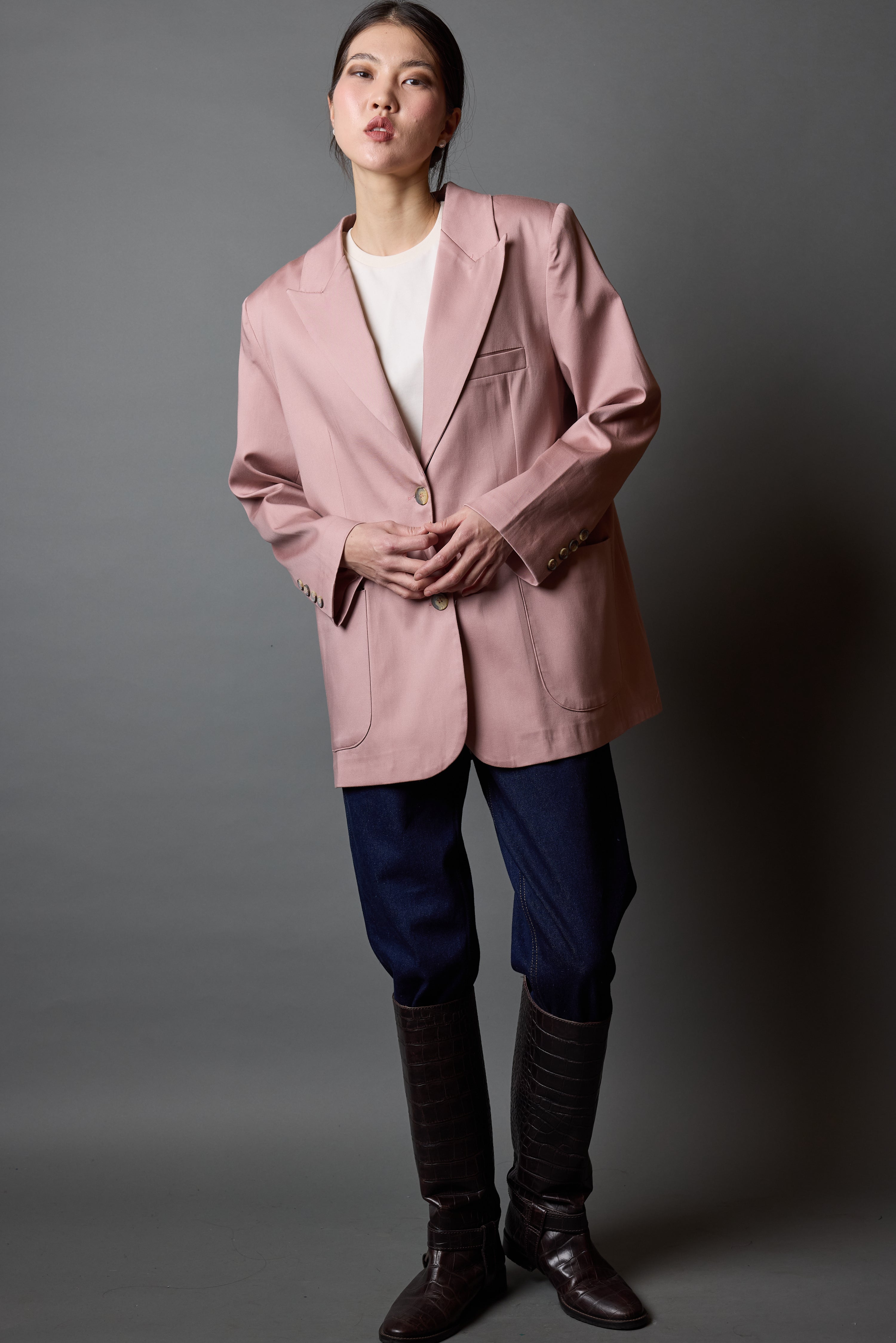 OVERSIZE REGULAR KESİM CEPLİ BLAZER ROSE