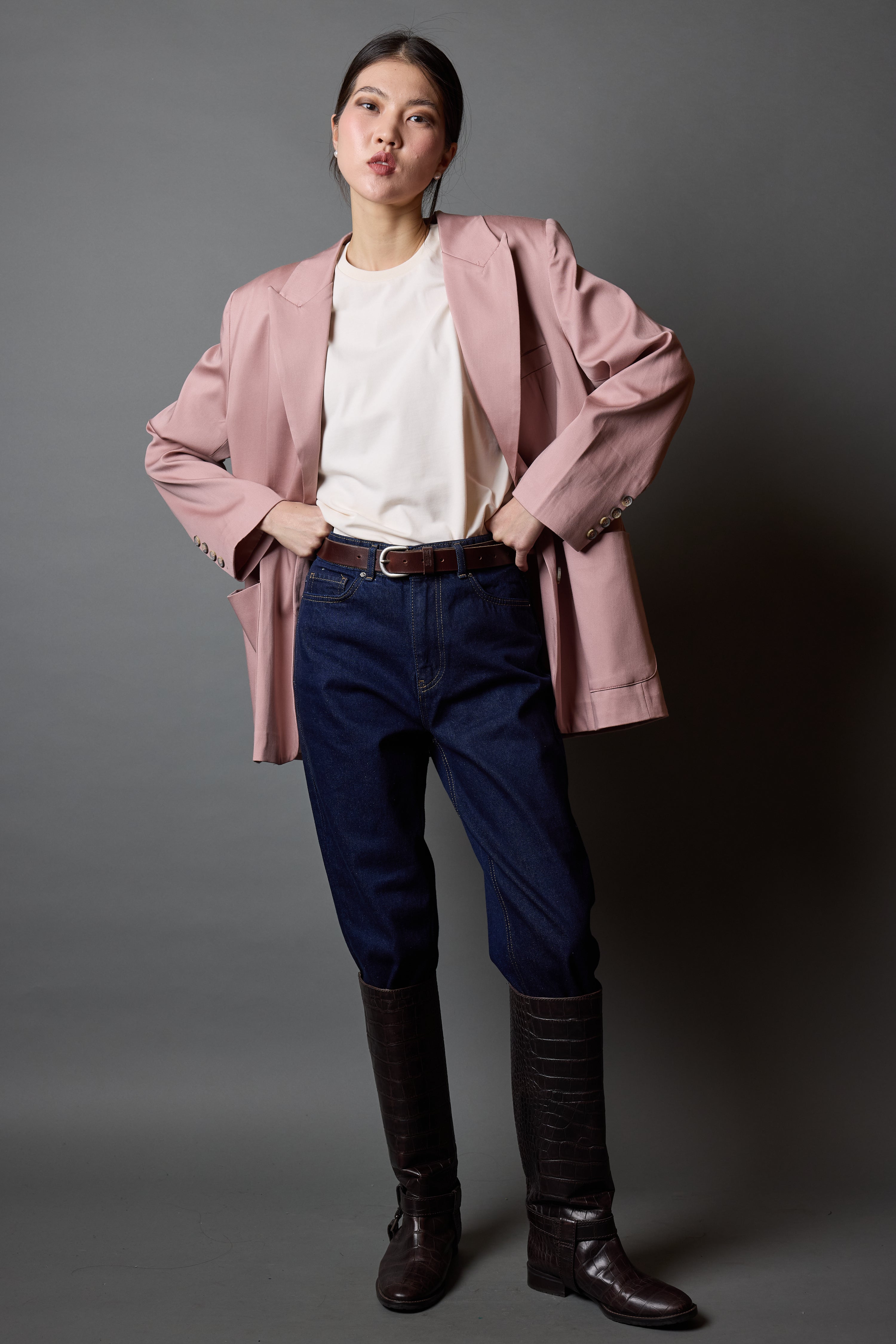 OVERSIZE REGULAR KESİM CEPLİ BLAZER ROSE